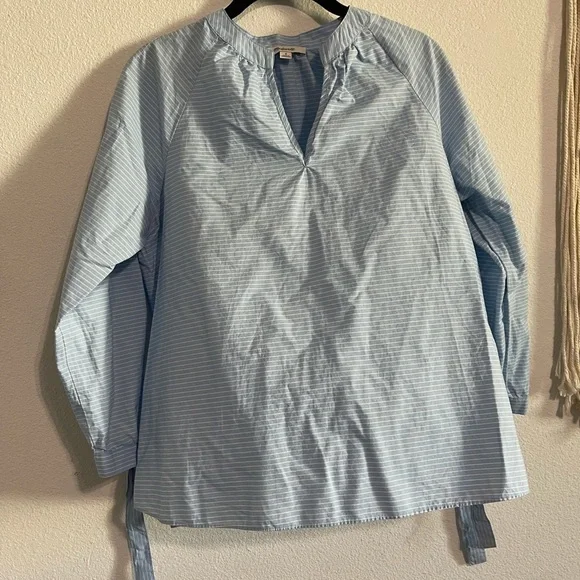 Madewell Powder Blue Striped Cotton Bow Sleeve Top - Picture 6 of 6